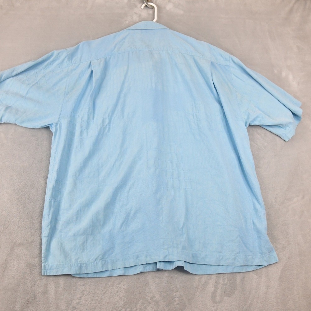 Tommy Bahama Mens XL Light Blue 100% Silk Button Down Camp Shirt Flaw - Picture 6 of 8